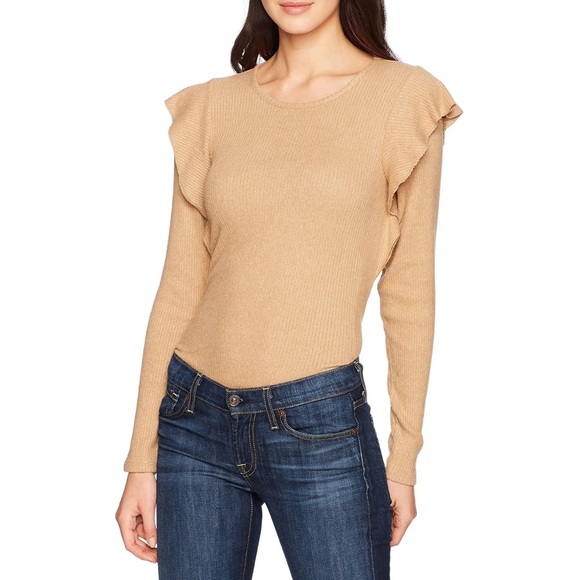 Lucky Brand Tops - Lucky Brand Brown Ribbed Knit Ruffle Top | Size XS